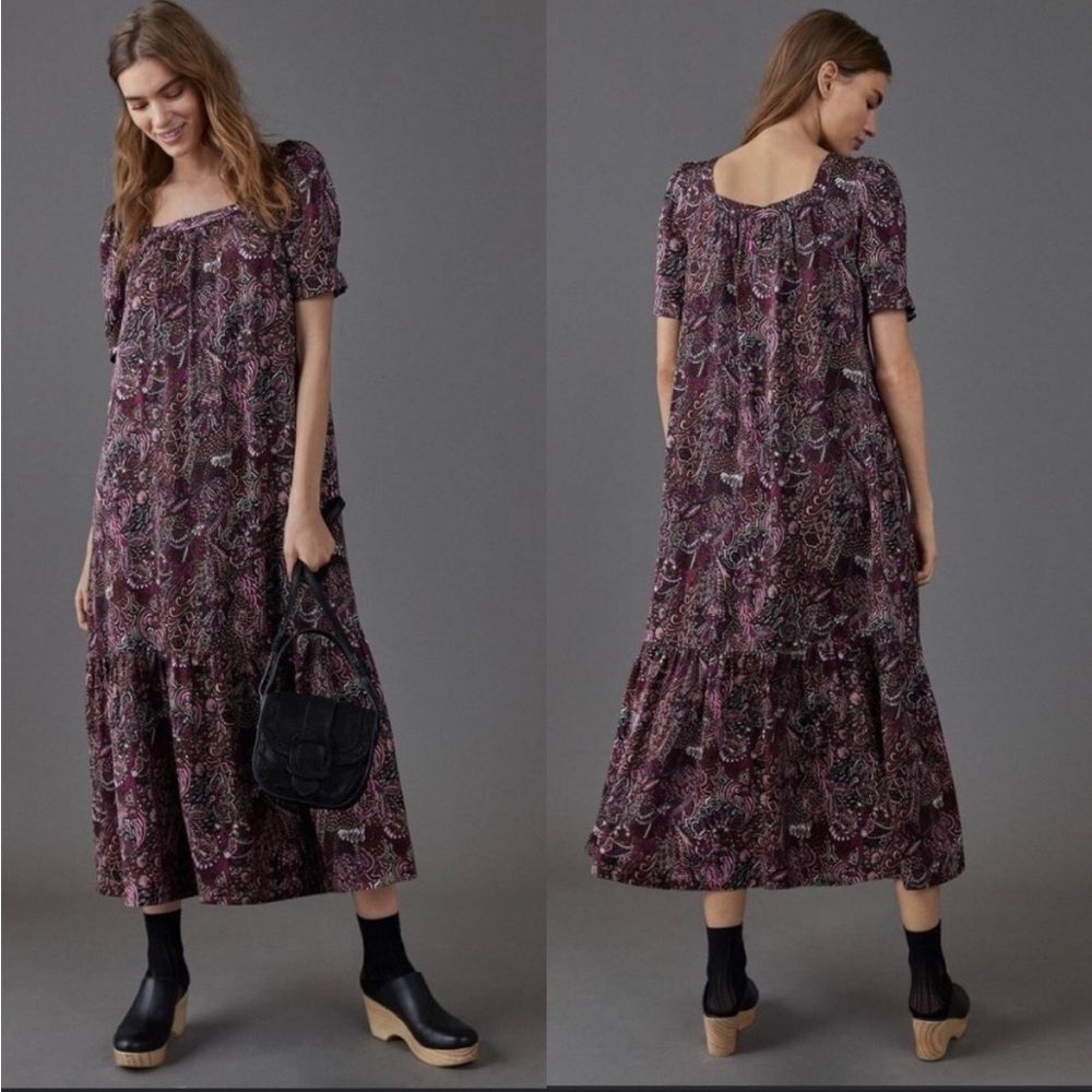 Anthropologie Maeve Oversized Maxi Maxi Dress Purple Paisley